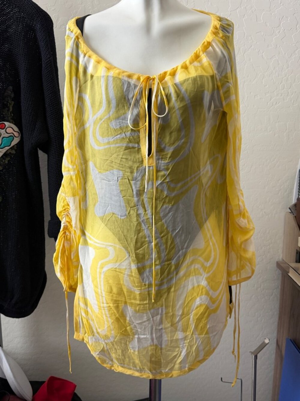 Milly Cabana Yellow Silk Sheer Swim coverup sz S
